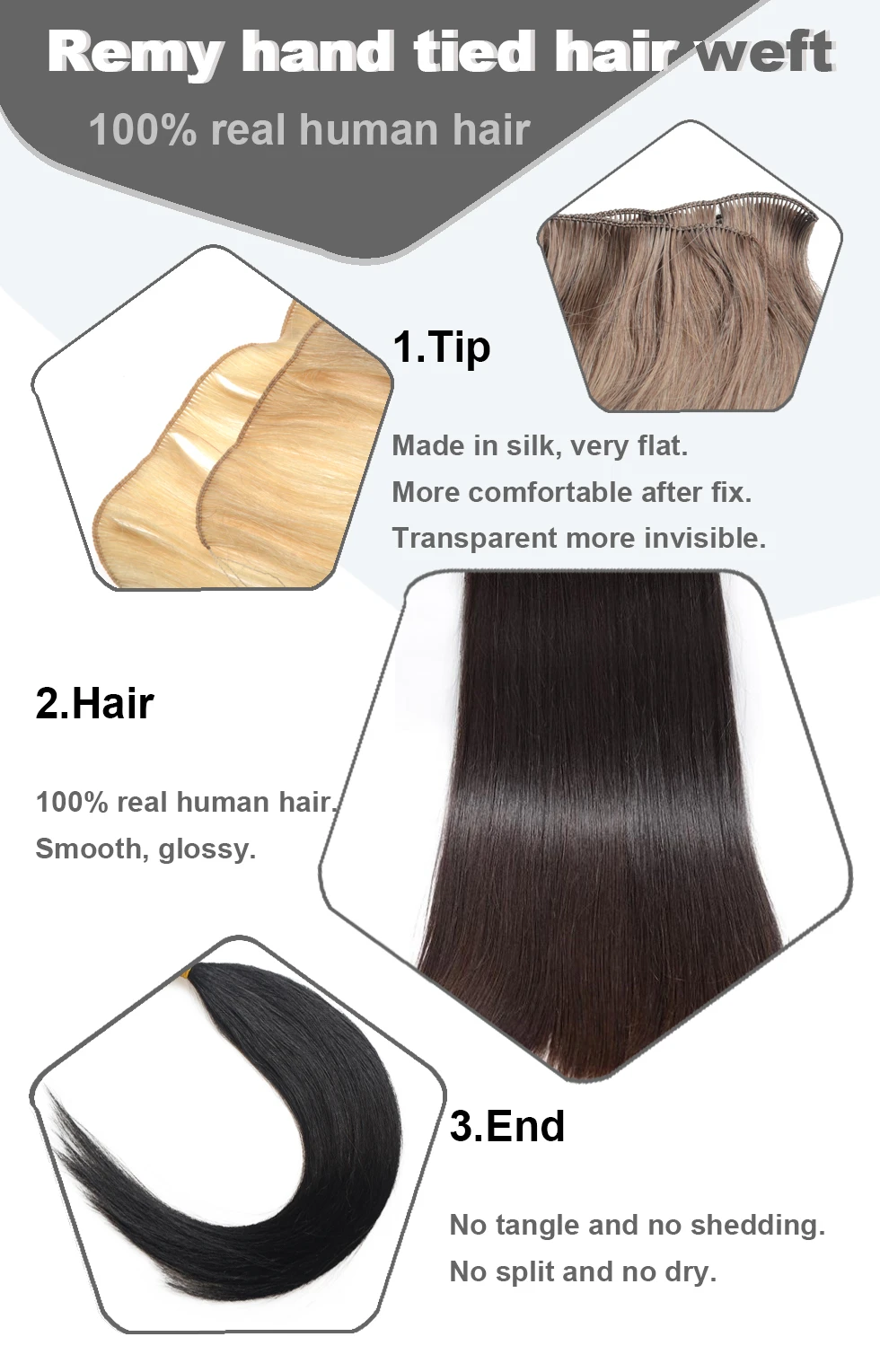Remy hand tied hair weft